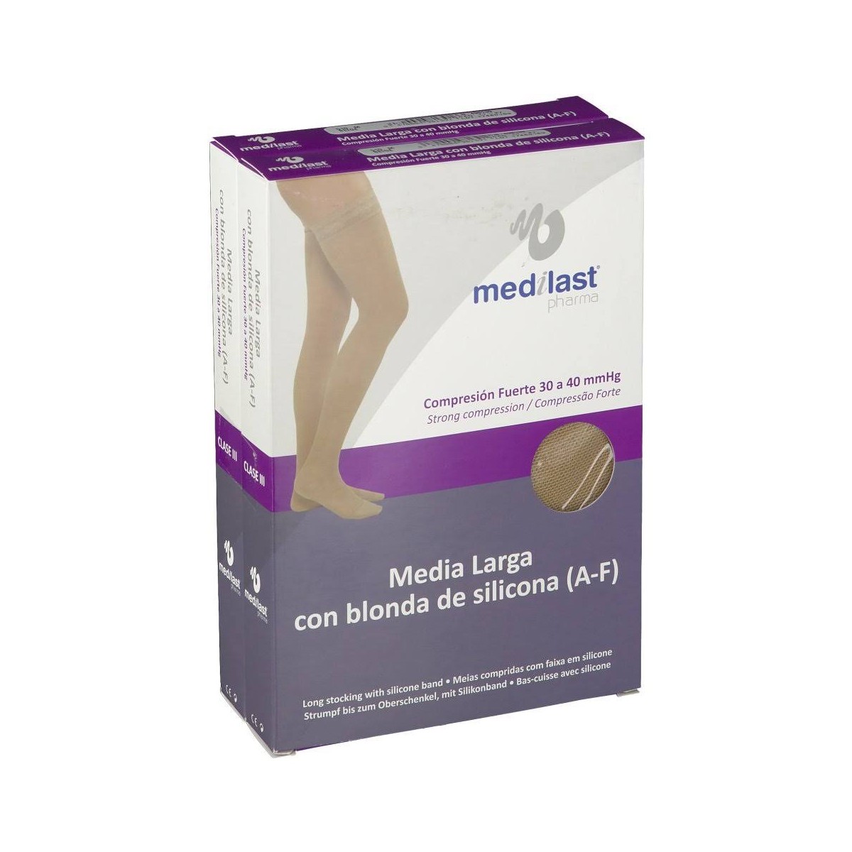 medilast media larga con blonda compresion fuerte beige talla m