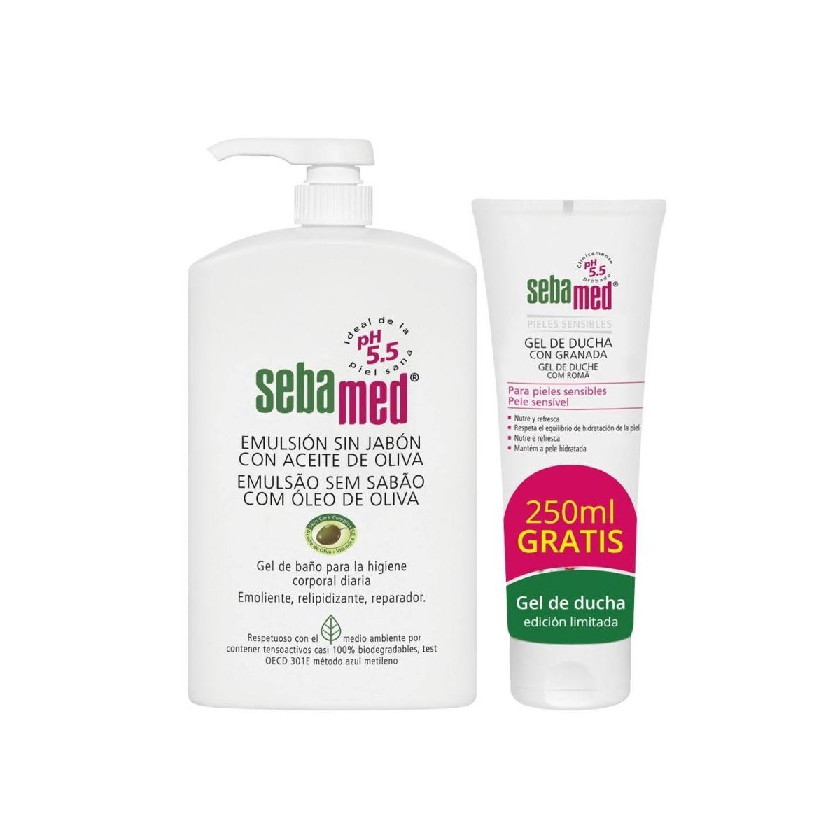 sebamed emulsion aceite de oliva 1l gel ducha con granada 250ml