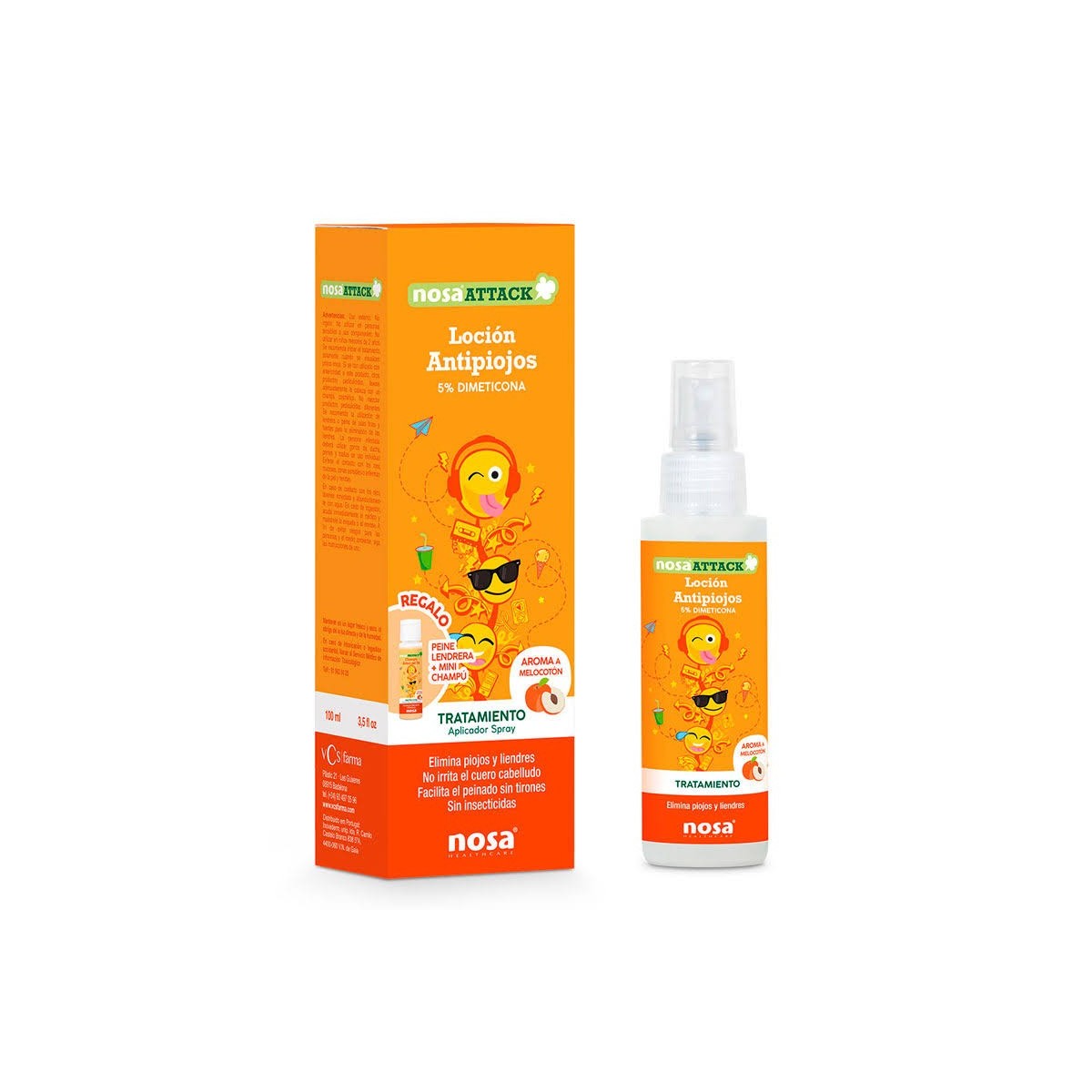 nosa attack locion antipiojos 5 dimeticona aroma melocoton 100 ml